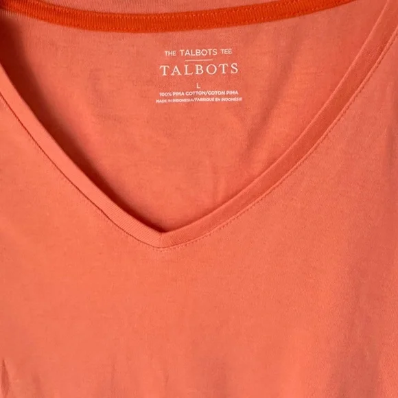 NWOT Talbots Women's Coral Short Sleeve V-Neck Tee SZ L - Picture 2 of 7